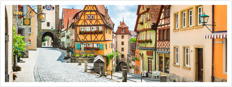 Street and buildings in a village in Germany